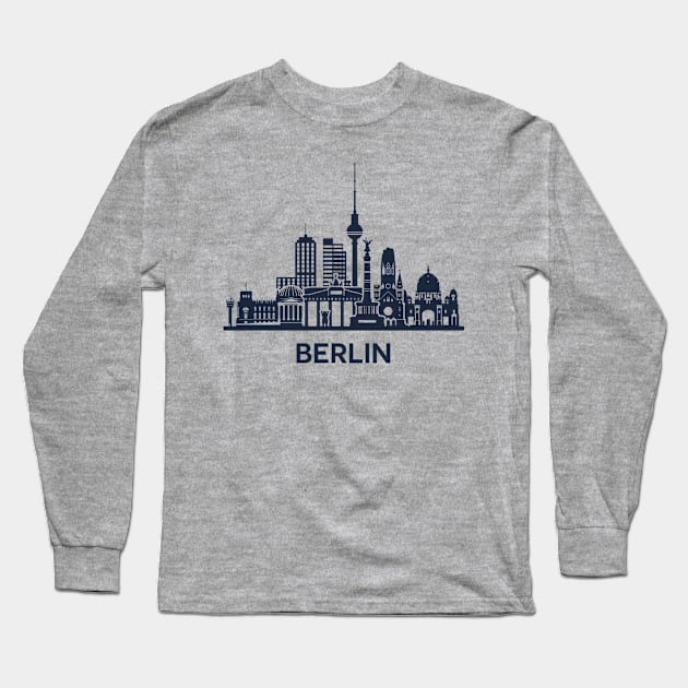 Berlin City Skyline, extended version Long Sleeve T-Shirt by yulia-rb